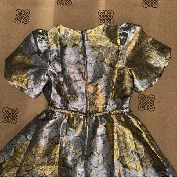 Lilly Pulitzer Priyanka Short Sleeve Dress In Gold Metallic Peony Parade Brocade - Picture 15 of 17